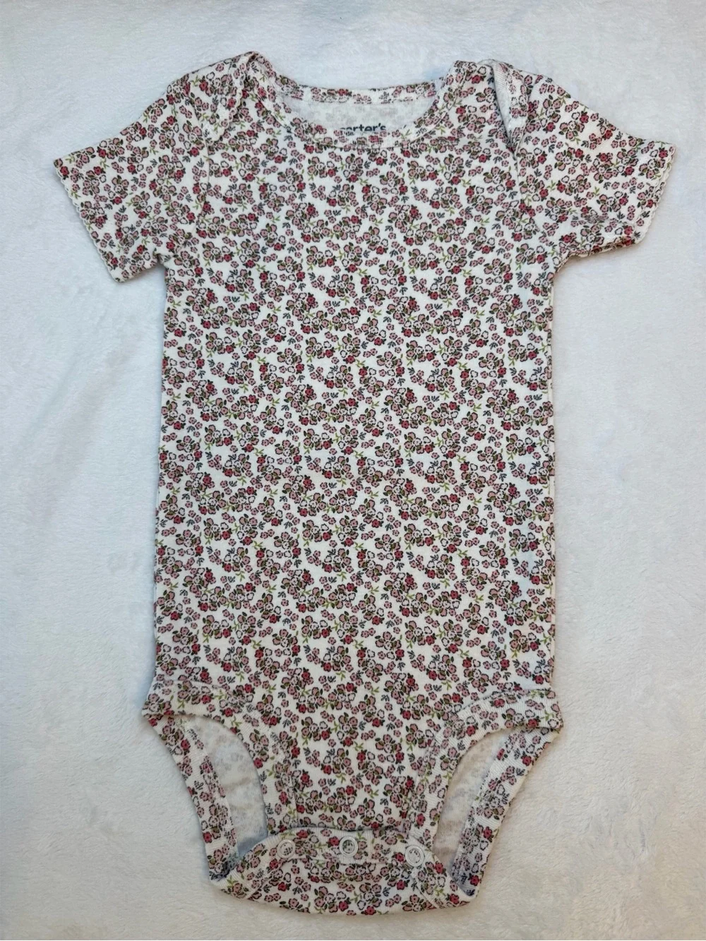 Carter's White Floral Short-Sleeve Baby One-Piece with Pants - 6-9 months